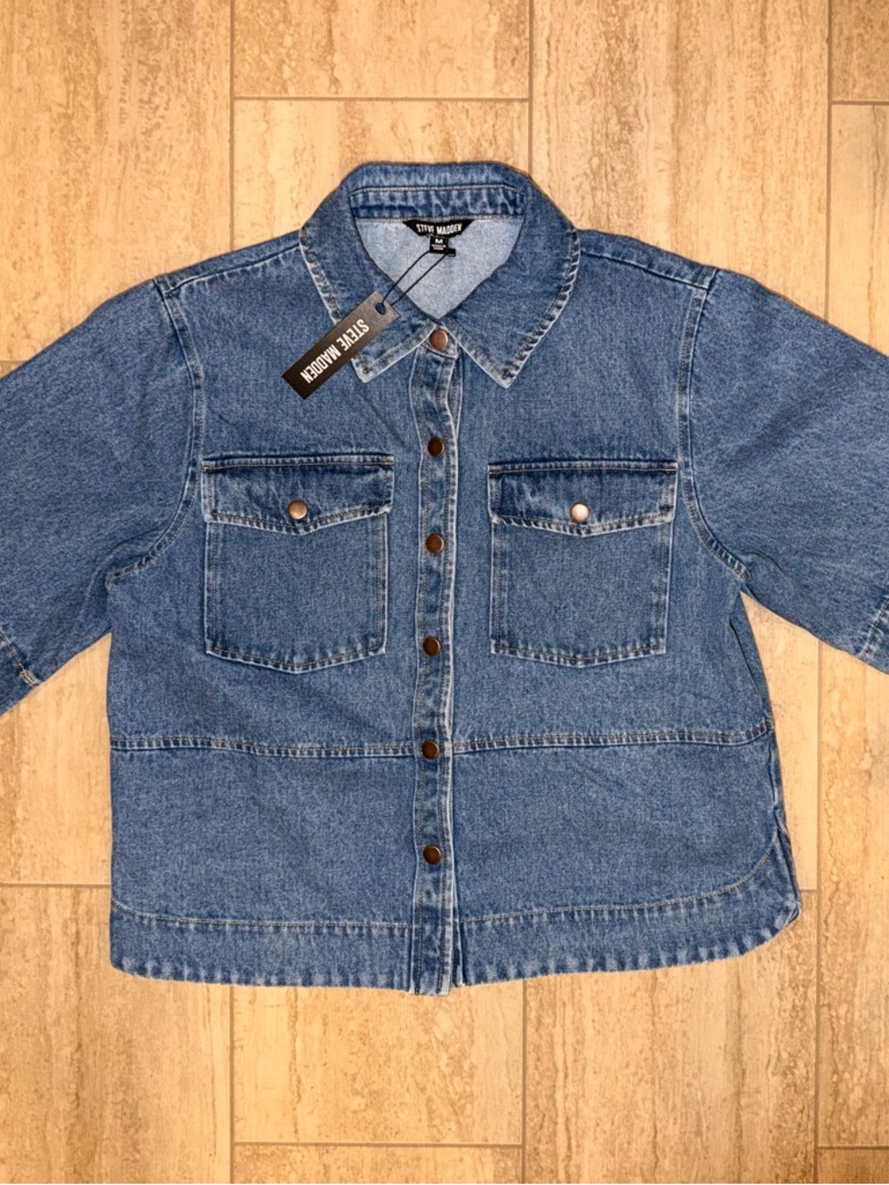 NWT Steve Madden Women’s Eliana Short-Sleeve Denim Button-Up Jacket Size Medium - Picture 14 of 14